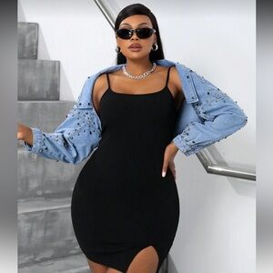 SHEIN SXY Plus Size Women's Summer Denim Jacket With Stud Design Jacket Only